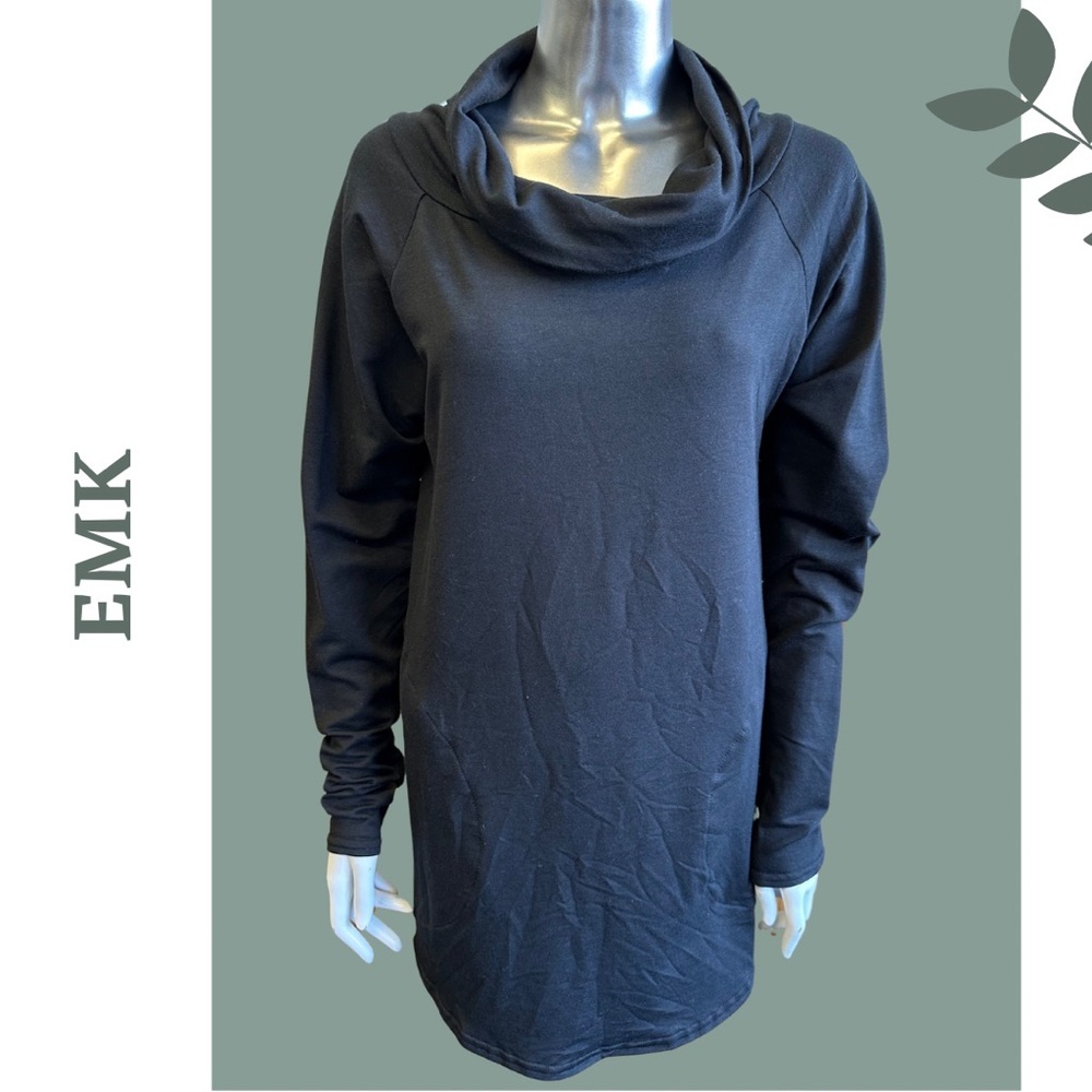EMK Cowl Neck Oversized Sweatshrt Front Pockets Black Size Small
